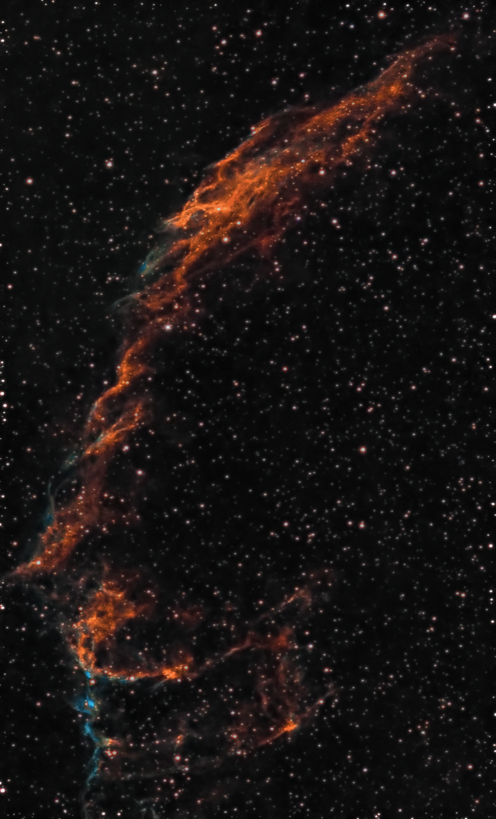 Eastern Veil Nebula processed with DeepSky non-generative AI from the original captured telescope signal